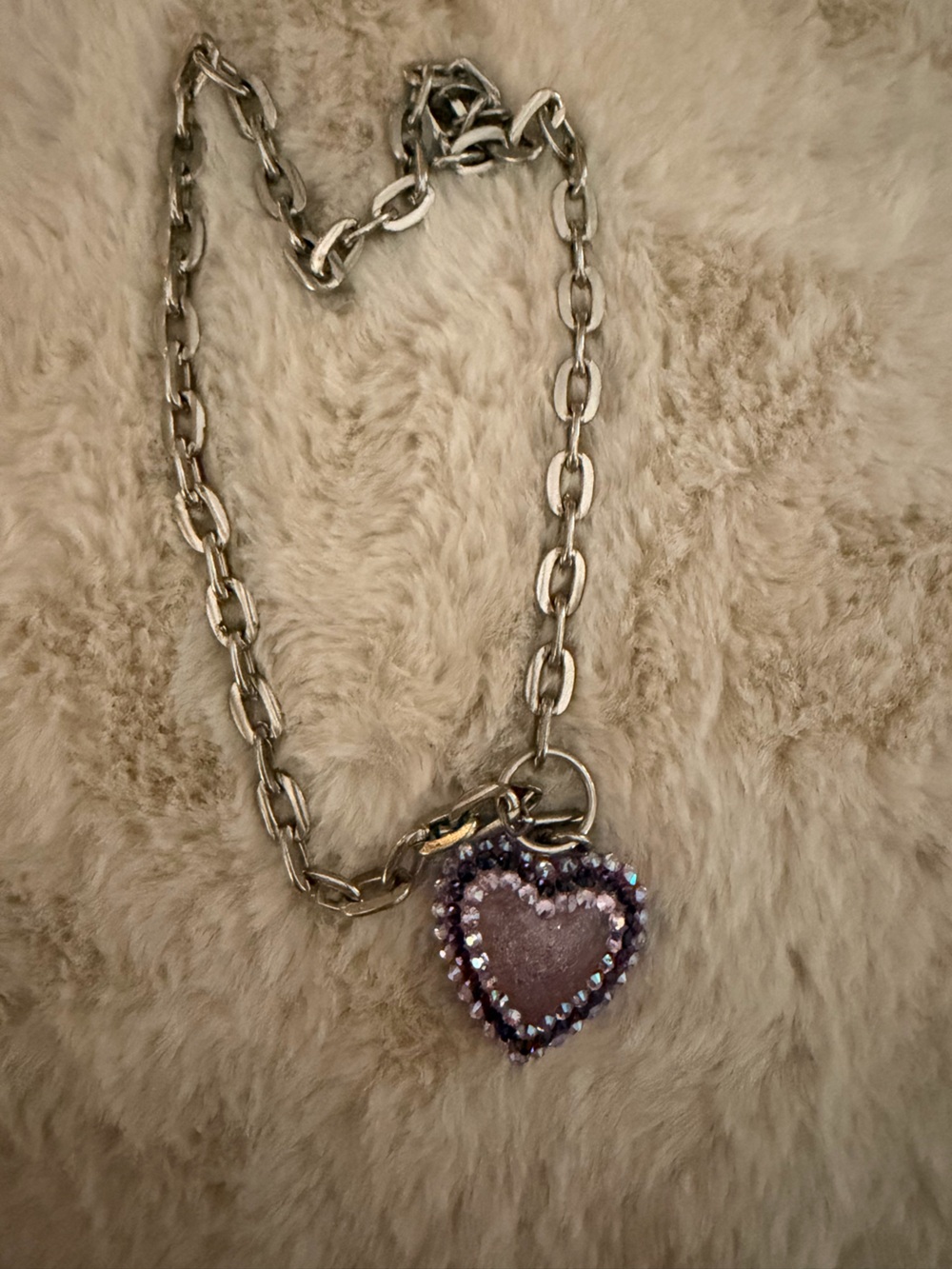 Tarina Tarantino Silver Chain Necklace with Pink/Purple Heart Charm